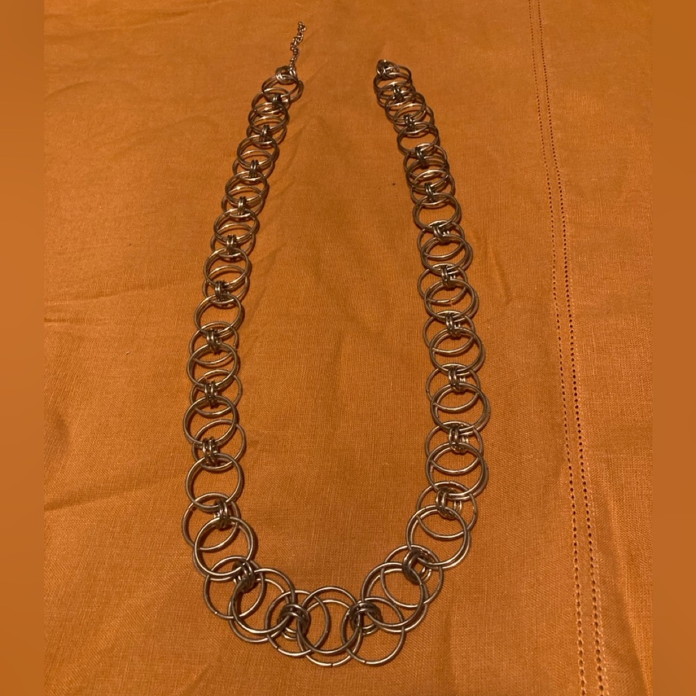70’s BRASS BELT Necklace Metal Circles   36.5” Long + 3” Extension VINTAGE MCM